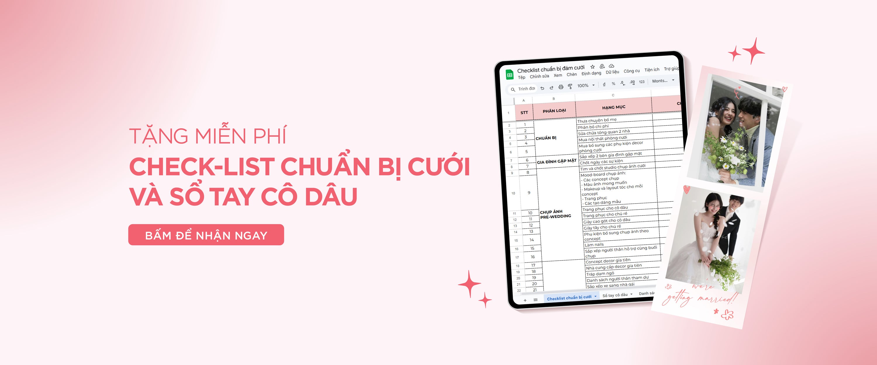 Tặng Check-list chuẩn bị cưới và Sổ tay cô dâu miễn phí